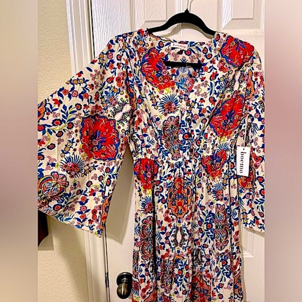 Anthropologie Floral Maxi Dress - Red, Blue, Cream